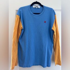 Men’s Comme Des Garçons Blue & Yellow Heart Long Sleeve T-Shirt